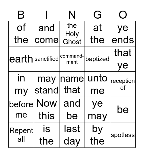 3 Nephi 27:20 Bingo Card