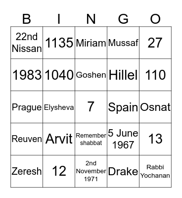 Zoe and Sage Bingo Card