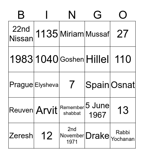 Zoe and Sage Bingo Card