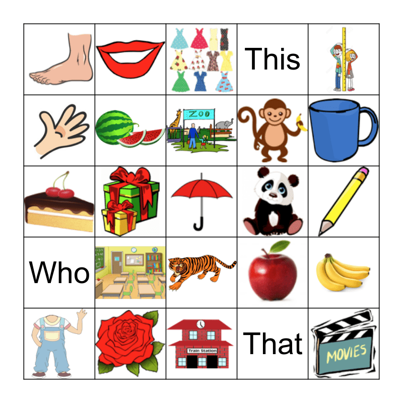 YCT 3 nouns 1-7 Bingo Card