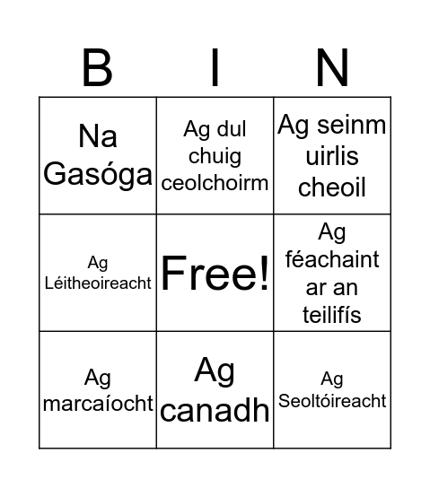 Caithimh Aimsire Bingo Card