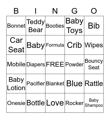 Gabby's Baby Shower Bingo Card