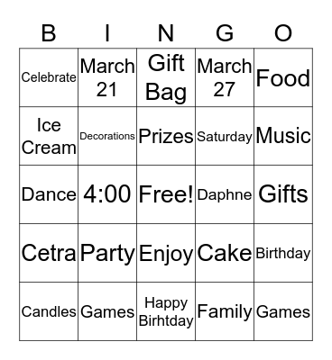 Happ Birthday Bingo Card