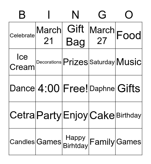 Happ Birthday Bingo Card