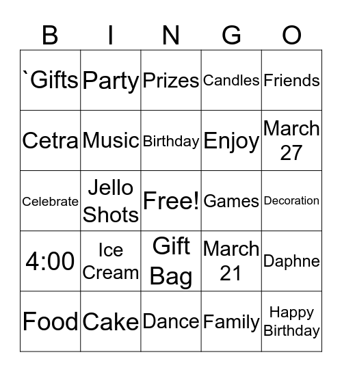 Happy Birthday Bingo Card