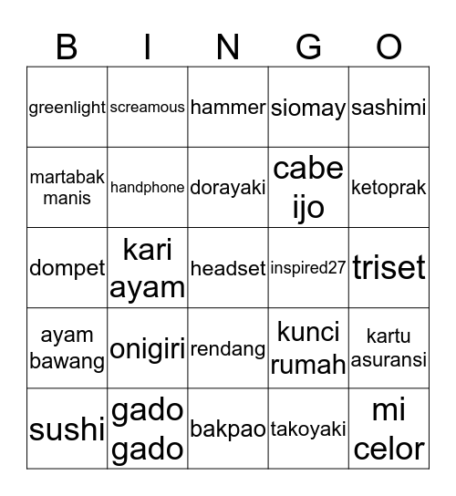 PUNYA MARVEL Bingo Card