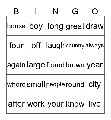 2nd half sight words bingo Card