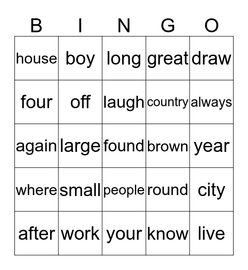 2nd half sight words bingo Card