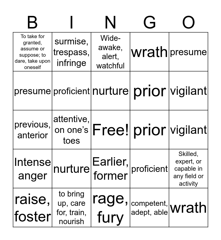 Level B Unit 7 Bingo (7-12) Bingo Card