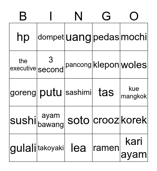 FELICITY Bingo Card