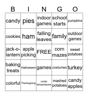 Fall Fun Bingo Card