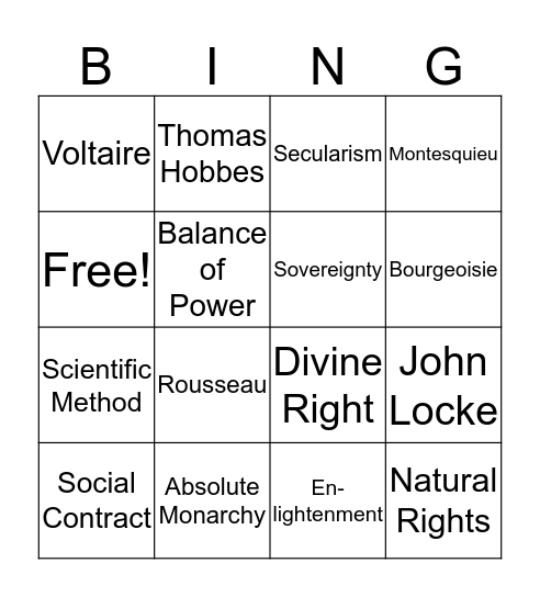 Enlightenment - Absolutism Bingo Card