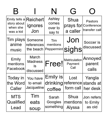 Spring Break Bingo Card