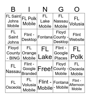 Armani Entertainmenyt Bingo Card
