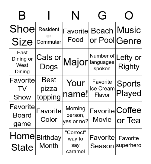 Icebreaker Bingo Card