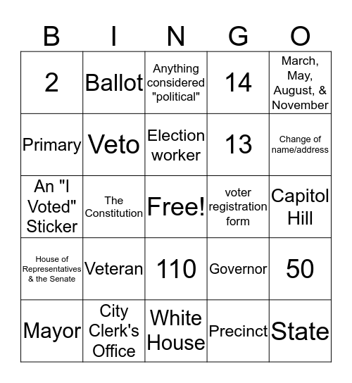 Voting Bingo Card