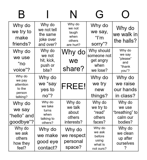 Understanding Our "WHY?" Bingo Card