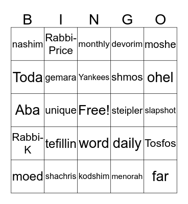 NOAM'S BAR MITZVAH Bingo Card