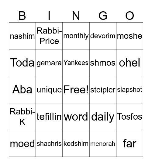 NOAM'S BAR MITZVAH Bingo Card