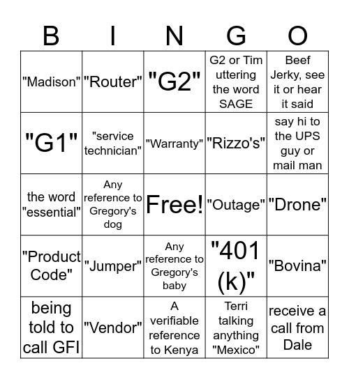 FPS Office Bingo Card