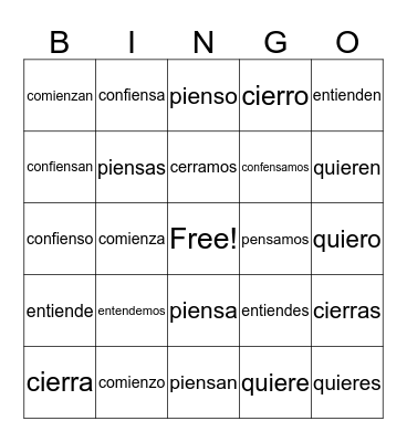 E:IE Stem Changing Verbs Bingo Card