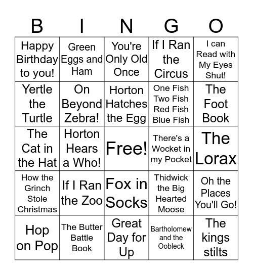 Dr.Seuss Bingo Card