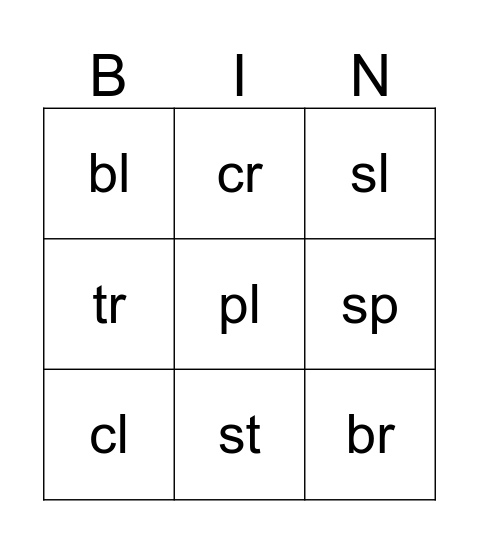 Phonic Blends Bingo Card