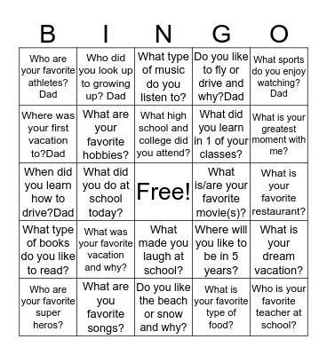 Getting to know You! Bingo Card