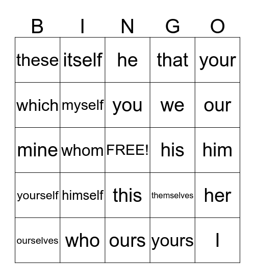 PRONOUNS Bingo Card