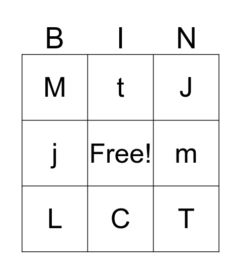 Letter Bingo Card