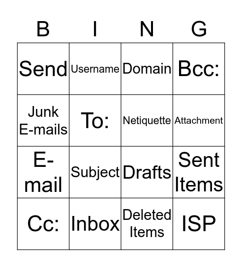 E-mails Bingo Card