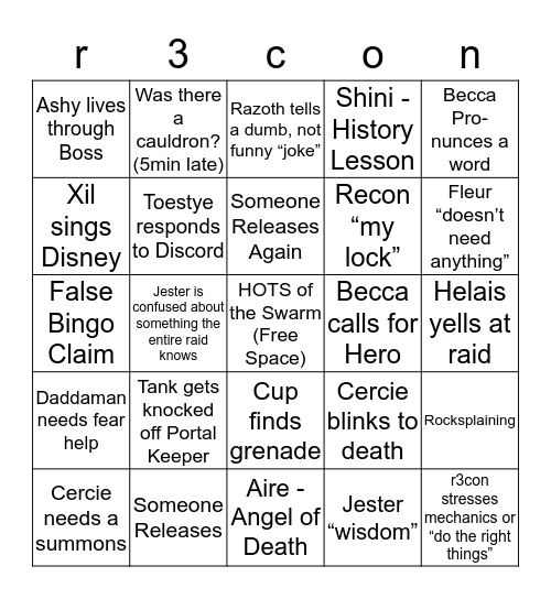 TCC Antorus BINGO Card