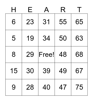 Red Dress Gala "HEART" BINGO Card