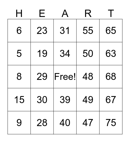 Red Dress Gala "HEART" BINGO Card
