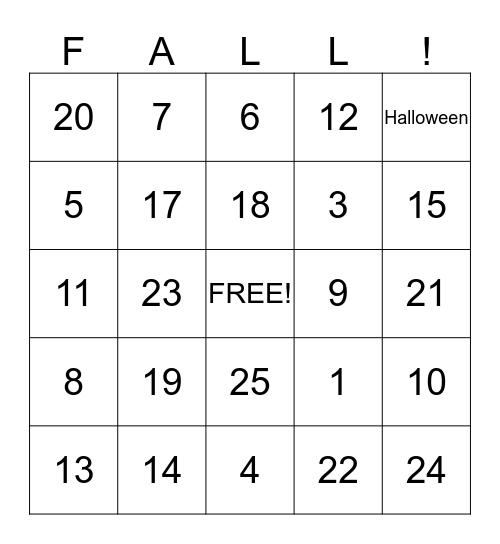 Autumn!!! Bingo Card