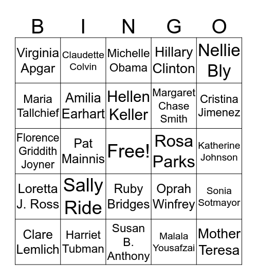 Women's History Month  Bingo Card