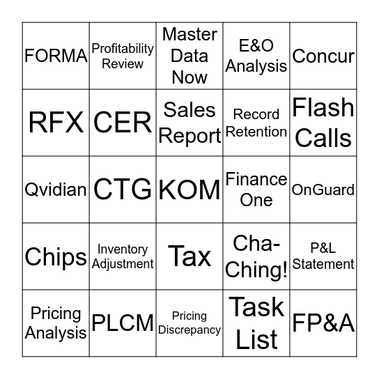 Finance Bingo Card