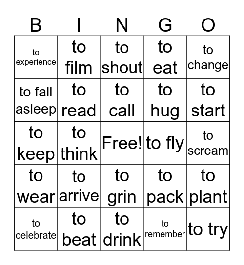 Chapter 3 Verbs Bingo Card