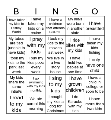 Single Mom Bingo Card