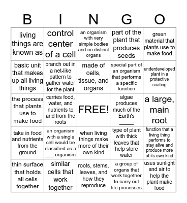 Chapter 1: Life Processes Bingo Card