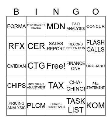 FINANCE BINGO Card
