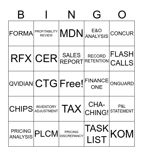 FINANCE BINGO Card