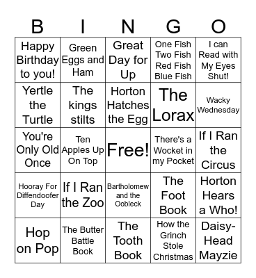 Dr. Suess Bingo Card