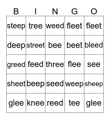 ee word family Bingo Card