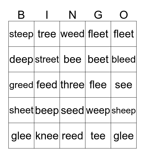 ee word family Bingo Card