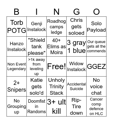 Overwatch Bingo Card