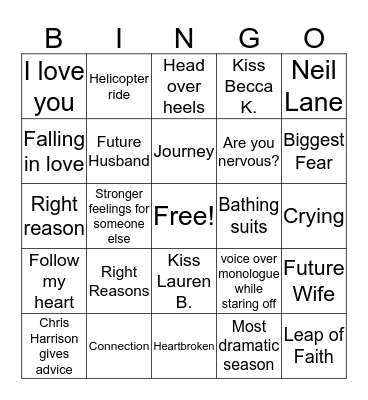 Bachelor Bingo Card