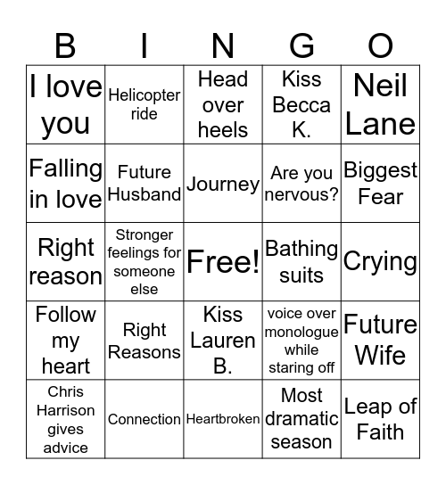 Bachelor Bingo Card