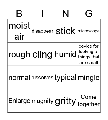Unit 5, Week 4 Vocabulary  Bingo Card