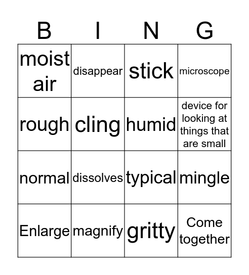 Unit 5, Week 4 Vocabulary  Bingo Card